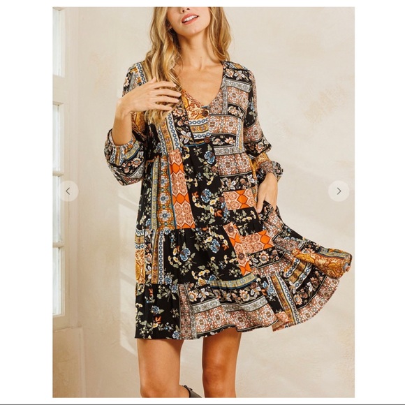 Gypsy Chic Floral Tired Button Up Dress - Picture 2 of 6